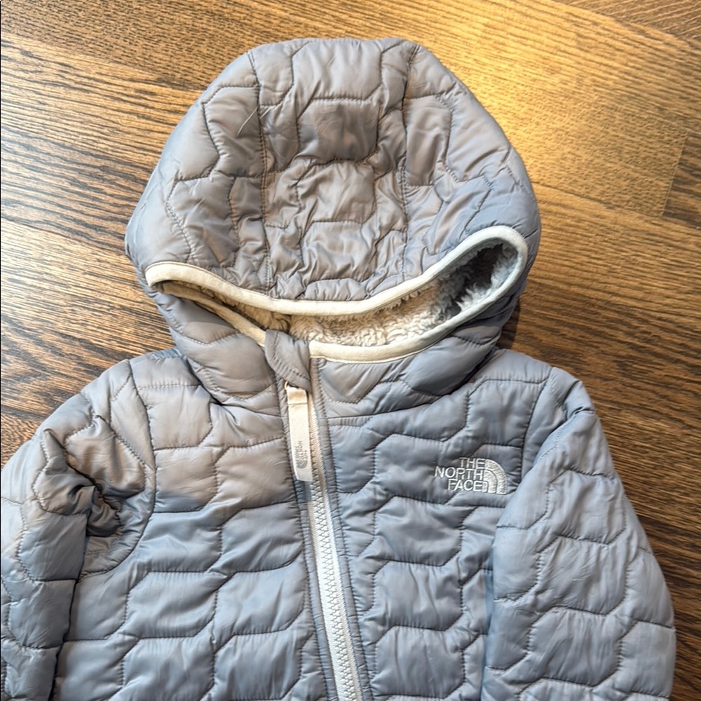 The North Face Kids Light Gray Puffer Jacket with Hood